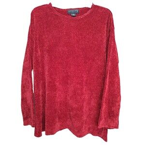 August Silk Knits Rayon Blend Red Chenille Sweater Tunic Size Small